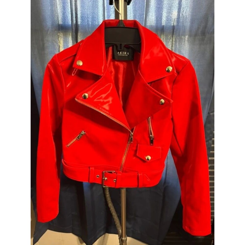 AKIRA Label red cropped moto jacket small